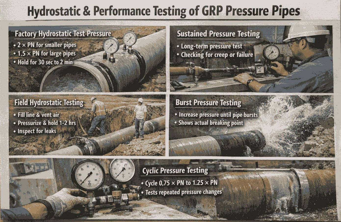 Hydrostatic Performance Testing GRP pipes Pressure