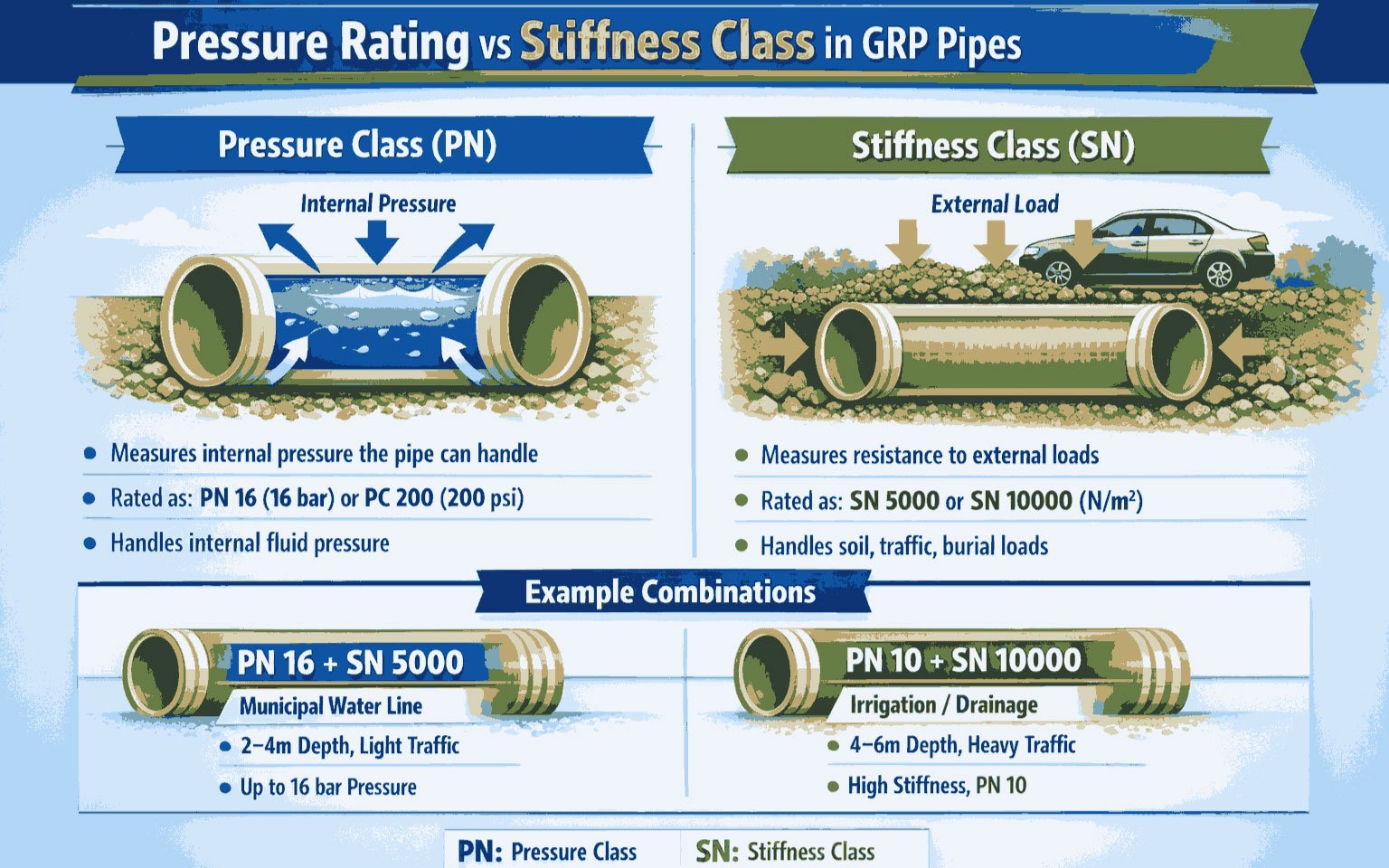 Pressure Rating vs stiffness class GRP pipes