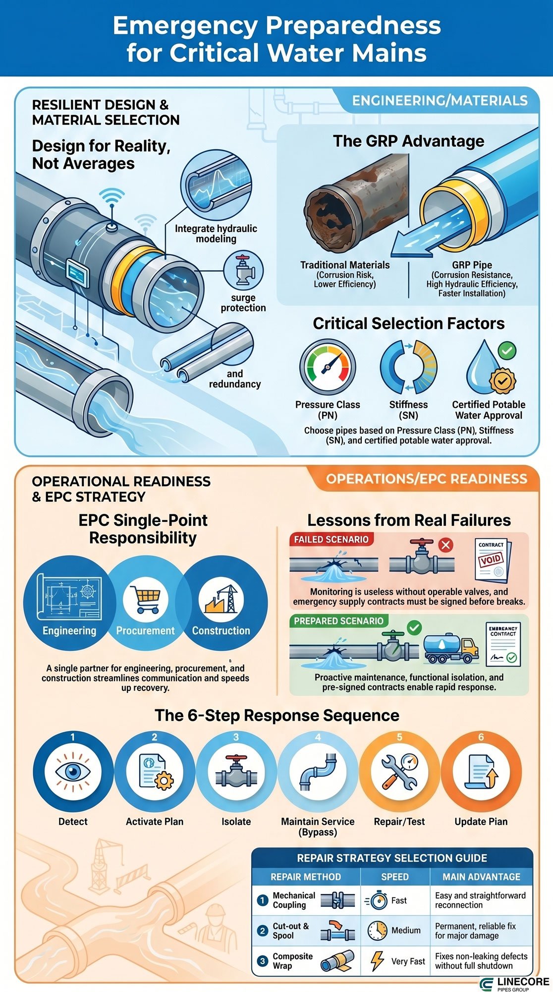 Emergency Preparedness for Critical Water Mains infographic