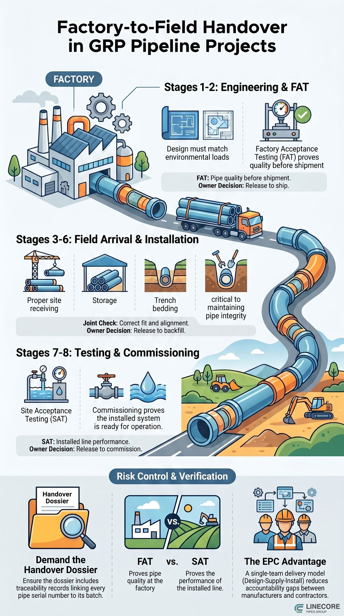 Factory to Field Handover in GRP Pipeline Projects infographic