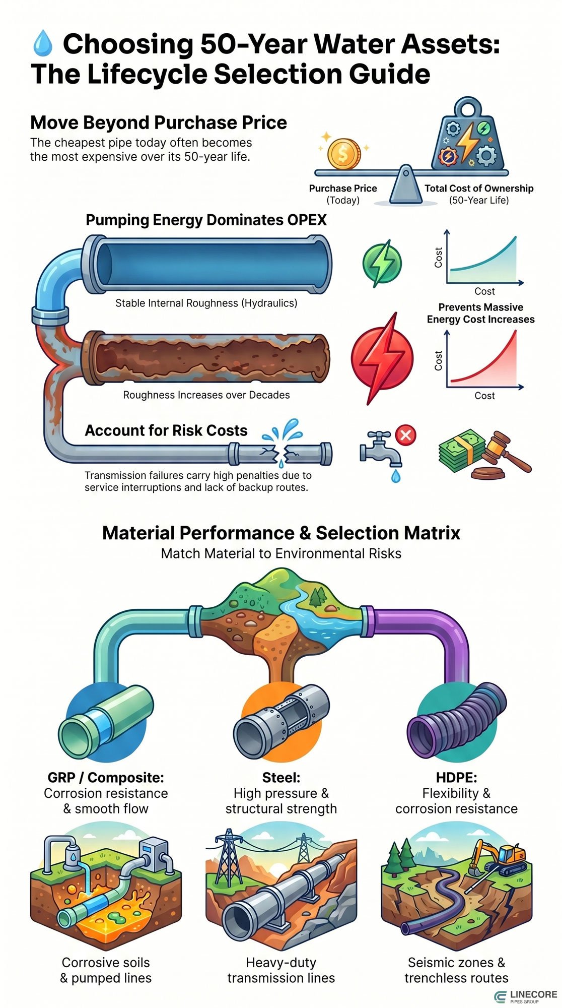 water transmission pipe materials infographic
