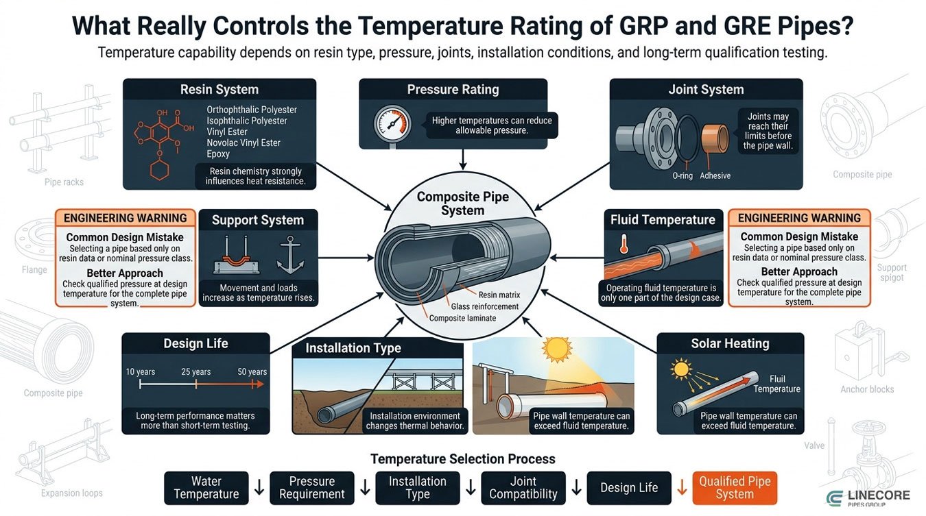 what controls grp gre pipe temperature limits